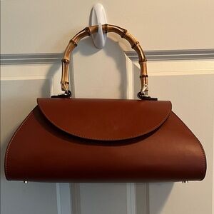 Divina Firenze NWOT Elegant Brown Leather Handbag with Bamboo Handle